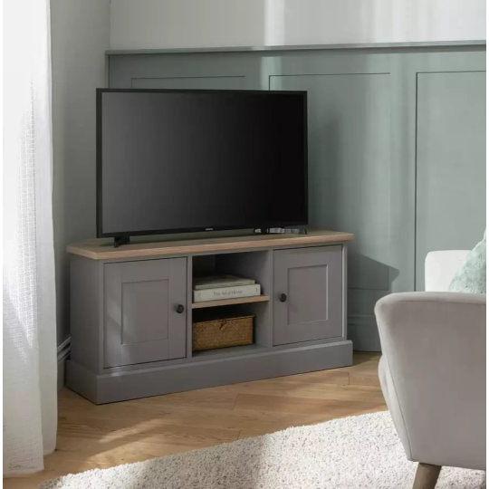 Home Winchester 2 Door Corner TV Unit Grey | Living Room TV Stand Cabinet