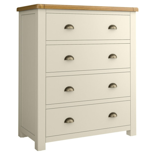 Home Kent 4 Wide Chest of Drawer - Cream and Oak | Cream Chest with Oak Top