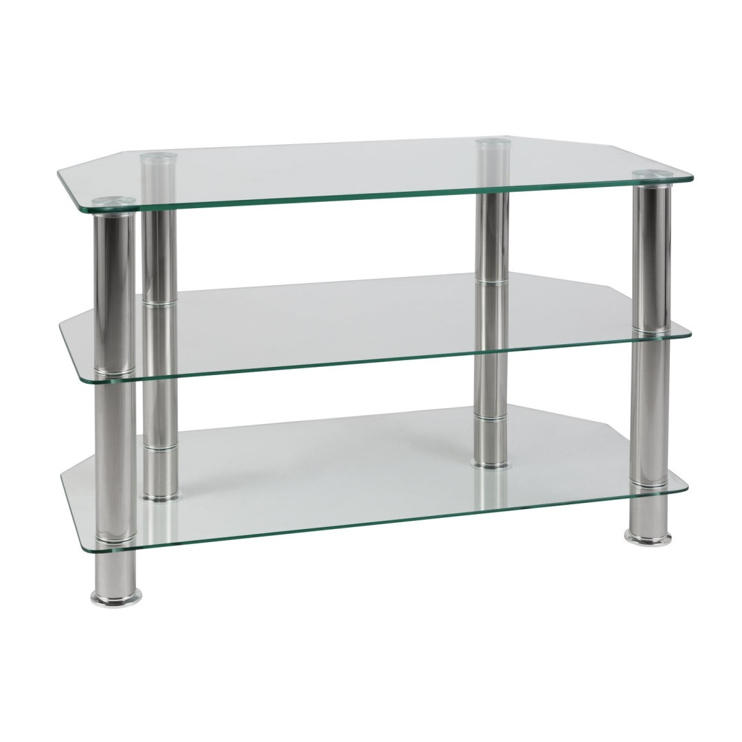 Matrix Glass Corner TV Unit - Clear & Chrome Matrix Glass Corner TV Unit - Clear & Chrome