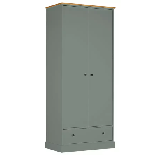 Home Kensington 2 Door 1 Drawer Wardrobe Sage Green | Bedroom Storage Furniture