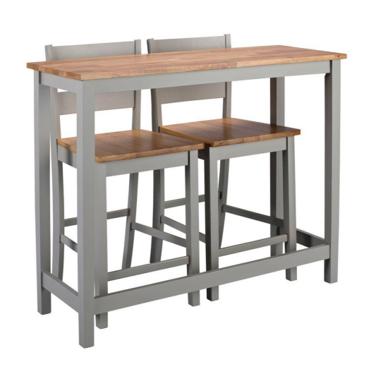 Home Chicago Extending Grey Bar Table & 2 Grey Stools | Kitchen Breakfast Set