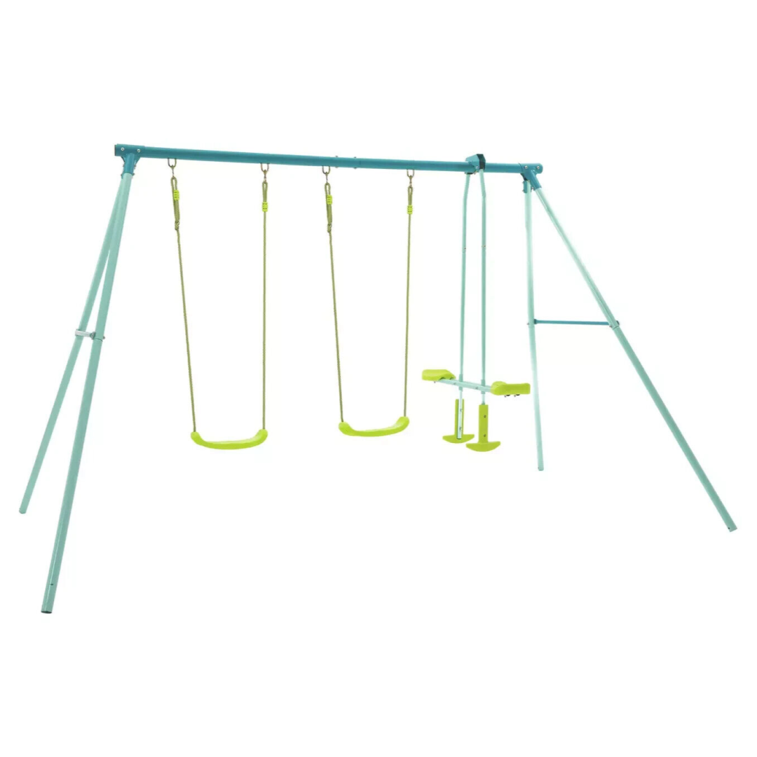TP Toys Kids Double Swing Set With Glide Ride | Outdoor Playset 4 Seater Garden TP Toys Kids Double Swing Set With Glide Ride | Outdoor Playset 4 Seater Garden