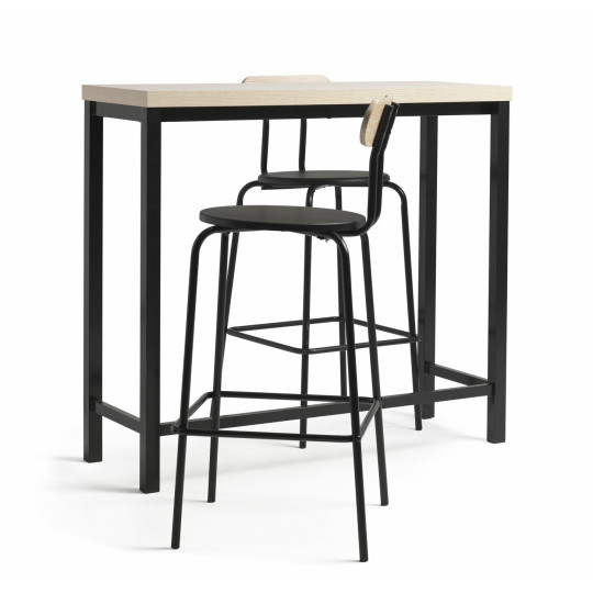 Zayn Wood Effect Bar Table & 2 Black Chairs | Breakfast Bar Set