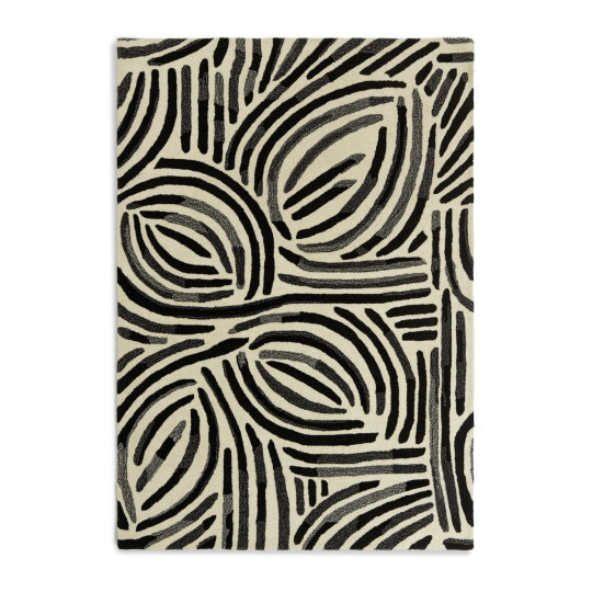 Skandi Brush Marks Rug - Black & White - 160x230cm | Patterned Living Carpet