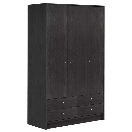 Malibu 3 Dr 4 Drawer Wardrobe - Black Oak Effect | Dark Wood Look