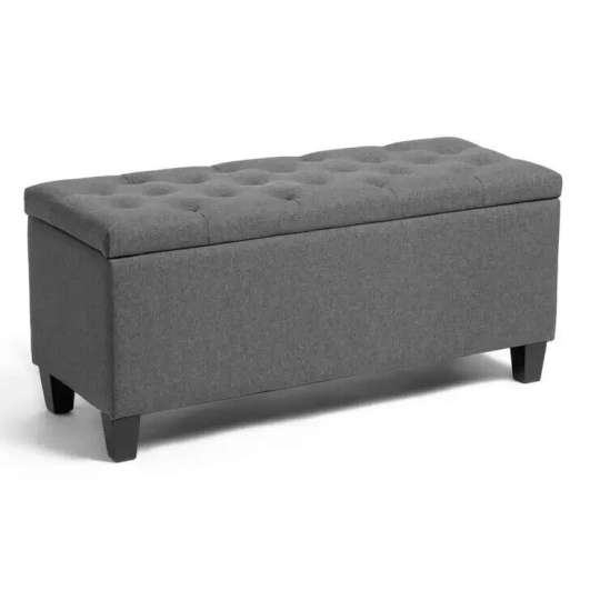 Fabric Large Storage Ottoman - Grey | Upholstered Footstool Bench Bedroom Seat