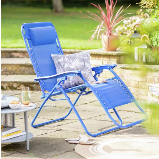Folding Metal Zero Gravity Sun Lounger Blue | Outdoor Garden Reclining Chair
