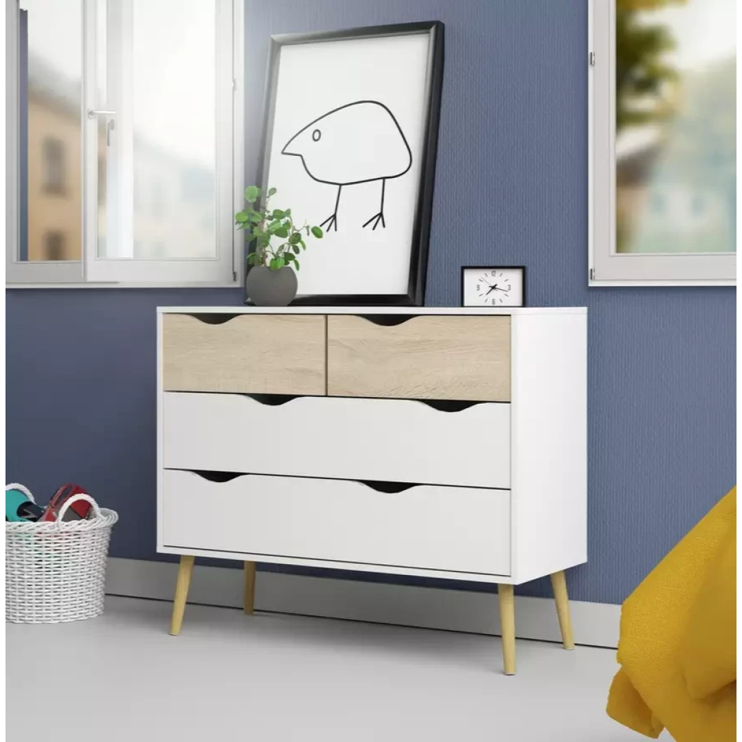Tvilum Oslo 4 Drawer Chest White & Oak | Bedroom Storage Chest of Drawers Tvilum Oslo 4 Drawer Chest White & Oak | Bedroom Storage Chest of Drawers