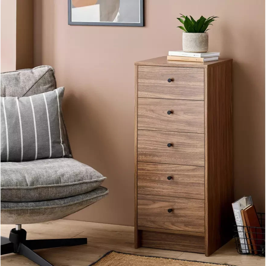 Home Malibu 5 Drawer Tallboy Walnut | Tall Storage Cabinet Furniture Unit Home Malibu 5 Drawer Tallboy Walnut | Tall Storage Cabinet Furniture Unit