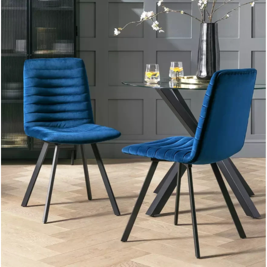 Home Keaton Pair of Velvet Dining Chairs Dark Blue | Modern Dining Chair Set