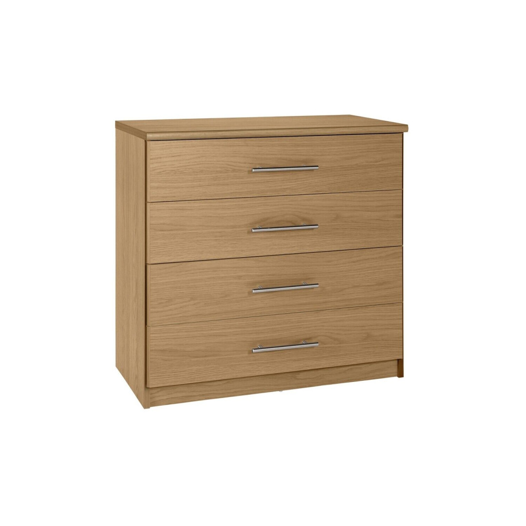 Normandy 4 Drawer Chest Oak Effect | Compact Bedroom Storage Unit with Metal Han Normandy 4 Drawer Chest Oak Effect | Compact Bedroom Storage Unit with Metal Han