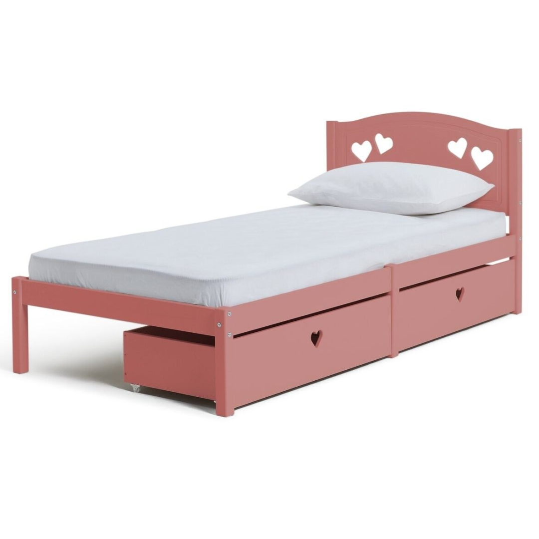 Mia Single Bed Frame With 2 Drawers - Pink Mia Single Bed Frame With 2 Drawers - Pink