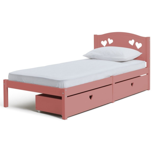 Mia Single Bed Frame With 2 Drawers - Pink