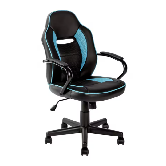 Faux Leather Mid Back Gaming Chair - Blue & Black | Swivel Computer Desk Seat