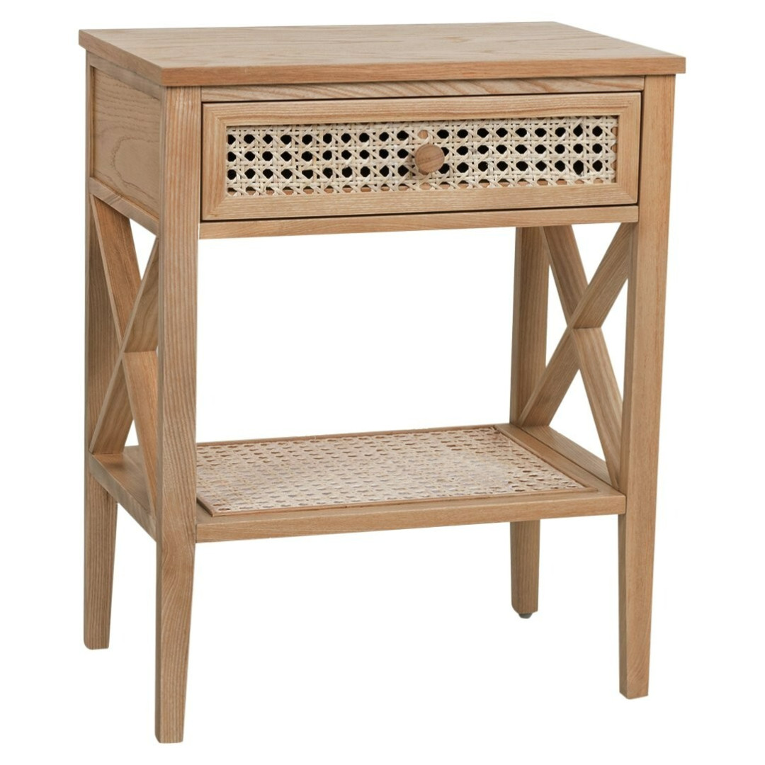 Mornington Rattan 1 Drawer Bedside Table - Oak Mornington Rattan 1 Drawer Bedside Table - Oak