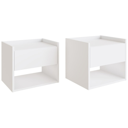 GFW Harmony 2 Wall Mounted Bedside Table Set - White | Floating Bedroom Cabinets