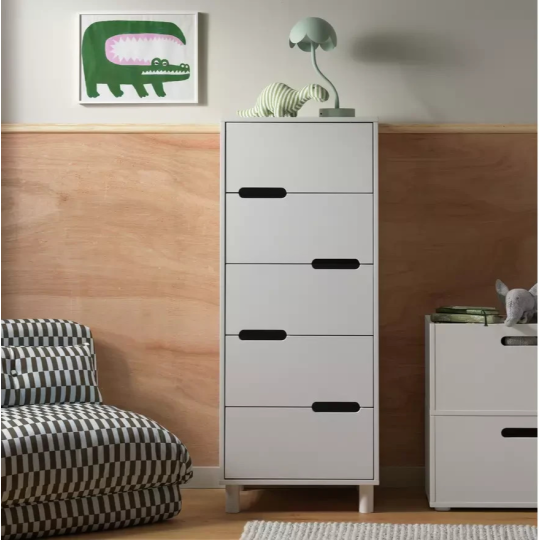 Henri 5 Drawer Tallboy White | Tall Bedroom Storage Chest of Drawers