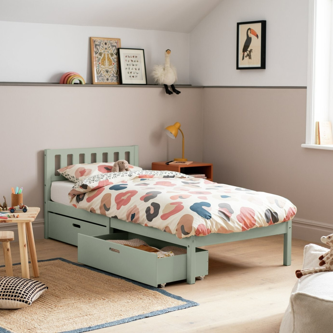 Kids Ronnie Single Bed with Drawers - Green Kids Ronnie Single Bed with Drawers - Green
