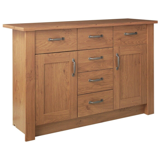 Home Ohio 2 Door 6 Drawer Sideboard - Oak Effect | Living Room Storage Unit