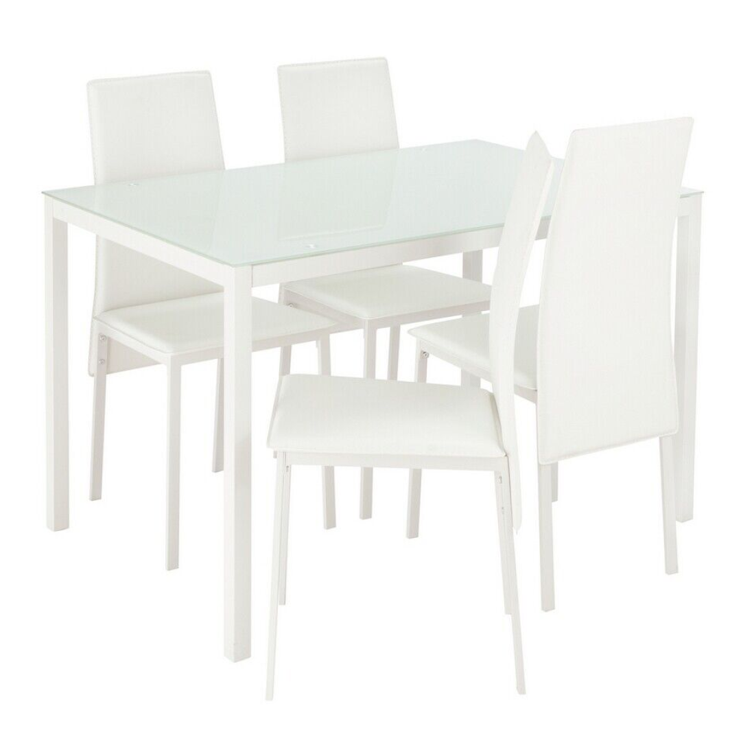 Home Lido Glass Dining Table & 4 White Chairs | Modern Kitchen Dining Furniture Home Lido Glass Dining Table & 4 White Chairs | Modern Kitchen Dining Furniture
