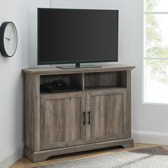 Walker Edison Columbus 44" Grooved with shelf 2 Door Corner TV Stand - Grey Wash