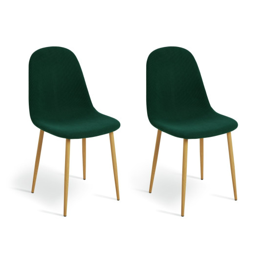 Beni Pair of Corduroy Dining Chairs - Green | Modern Upholstered Kitchen Seat