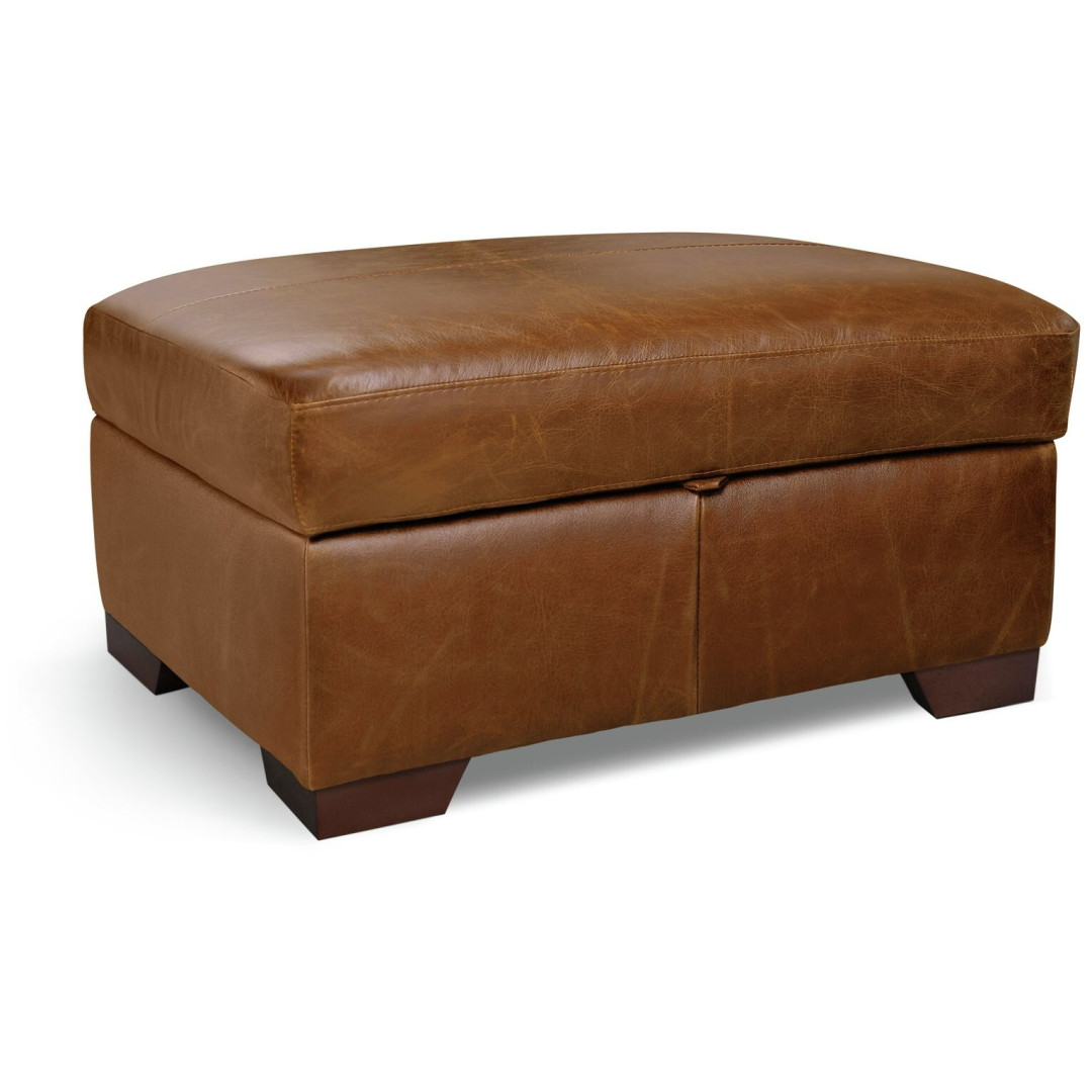 Eton Leather Storage Ottoman Footstool - Tan Eton Leather Storage Ottoman Footstool - Tan