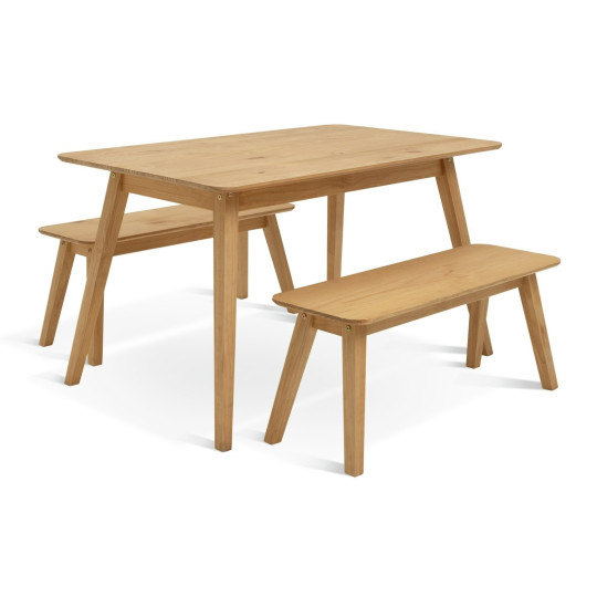 Parry Pine Dining Table & 2 Pine Benches | Natural Wood Aesthetic