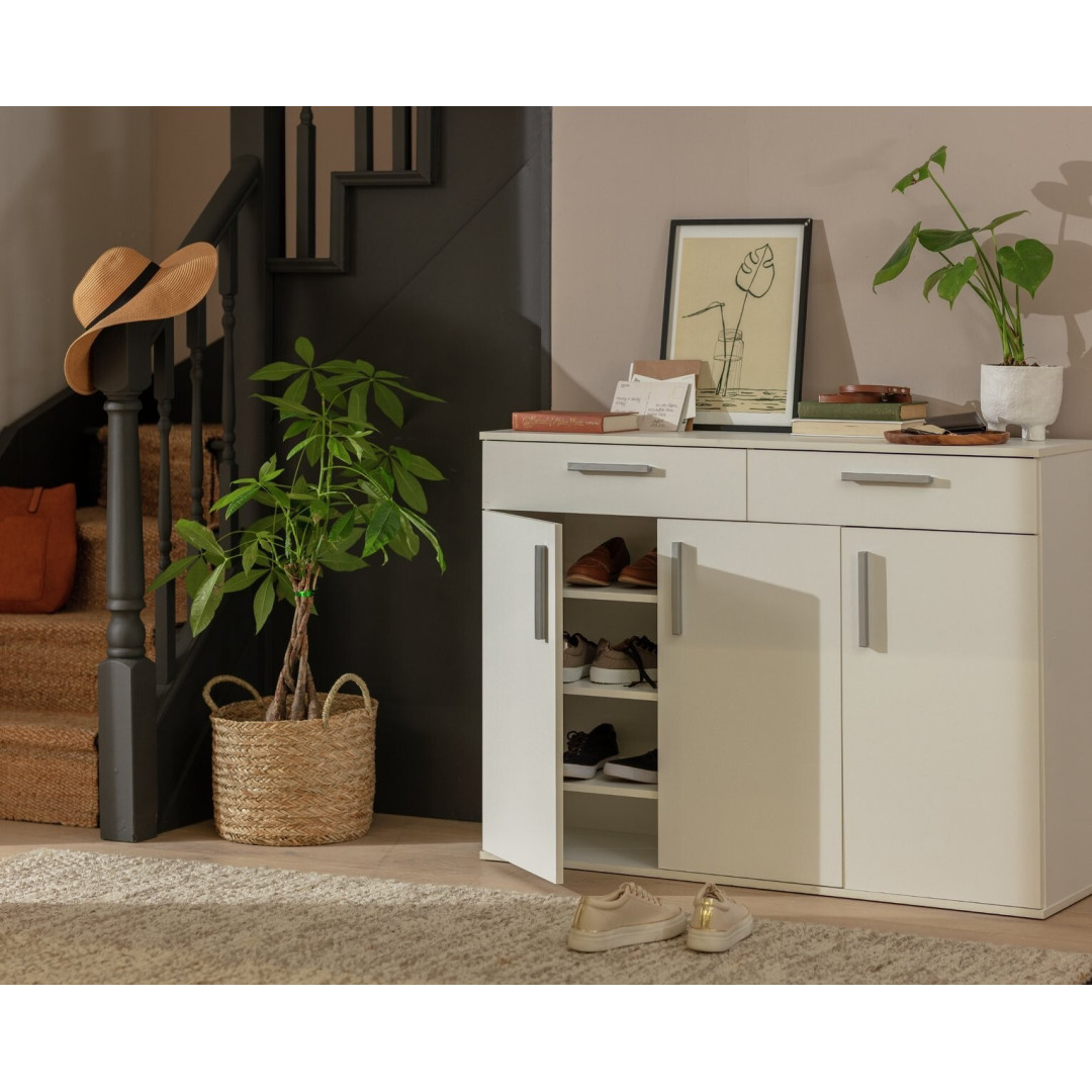 Venetia Large 3 Door 2 Drawer Shoe Cabinet -White Venetia Large 3 Door 2 Drawer Shoe Cabinet -White
