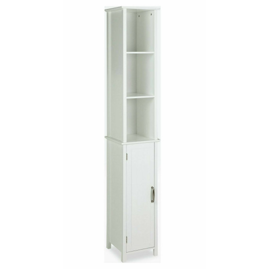 Tongue & Groove Tallboy - White | Slim Storage Cabinet for Bedroom or Bathroom