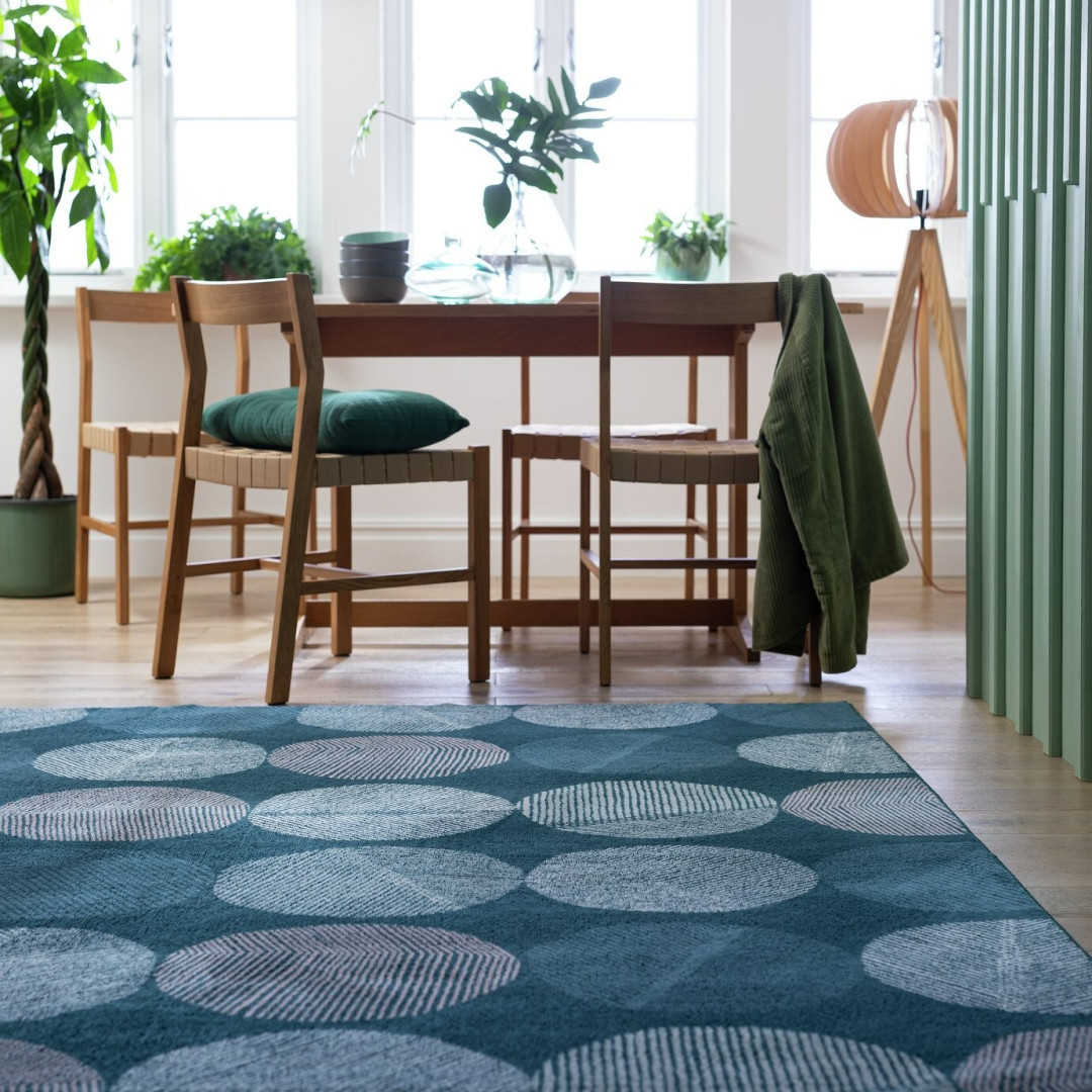 Home Skandi Leaf Teal Cut Pile Rug - 230x160cm Home Skandi Leaf Teal Cut Pile Rug - 230x160cm