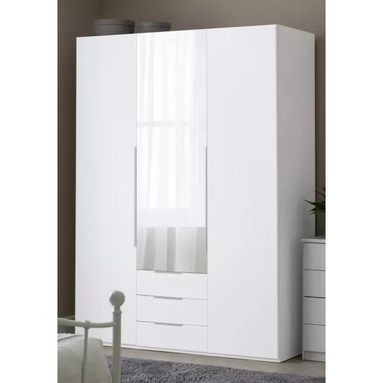 Hallingford 3 Door 3 Drawer Wardrobe-White Gloss (B GRADE)