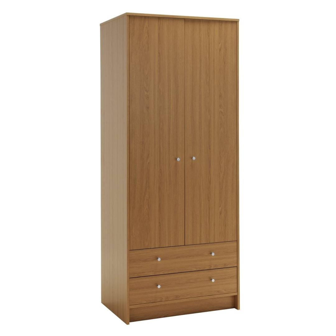 Home Malibu 2 Door 2 Drawer Wardrobe - Oak Effect | Spacious Cupboard Home Malibu 2 Door 2 Drawer Wardrobe - Oak Effect | Spacious Cupboard