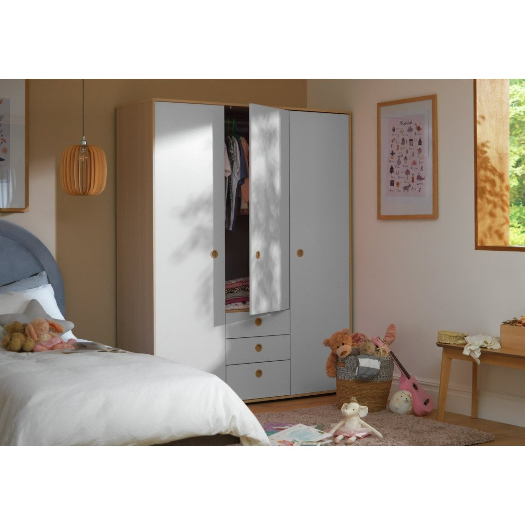 Camden 3 Door 3 Drawer Wardrobe - Grey & Acacia | Large wardrobe with drawers Camden 3 Door 3 Drawer Wardrobe - Grey & Acacia | Large wardrobe with drawers