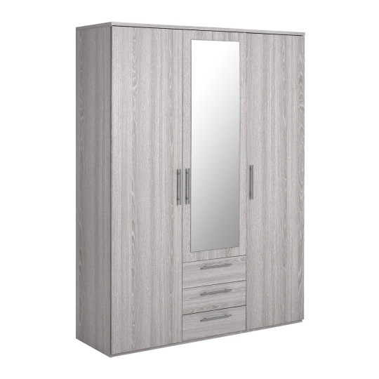 Home Brisbane 3 Door 3 Drawer Wardrobe – GreyOak (B Grade)