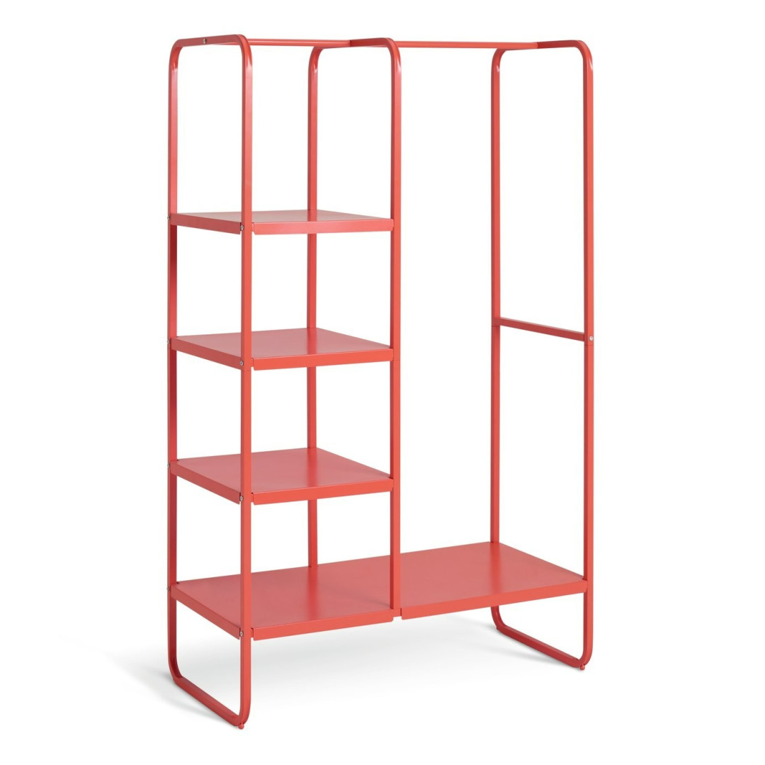 Lorelei Rail With Shelves - Red | Double clothes rail and shelving unit Lorelei Rail With Shelves - Red | Double clothes rail and shelving unit