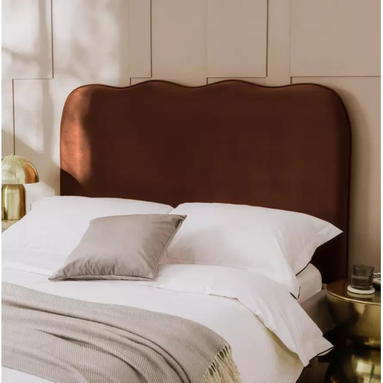 Onda Velvet Kingsize Headboard Rust | Luxury Bedroom Bed Backrest Panel