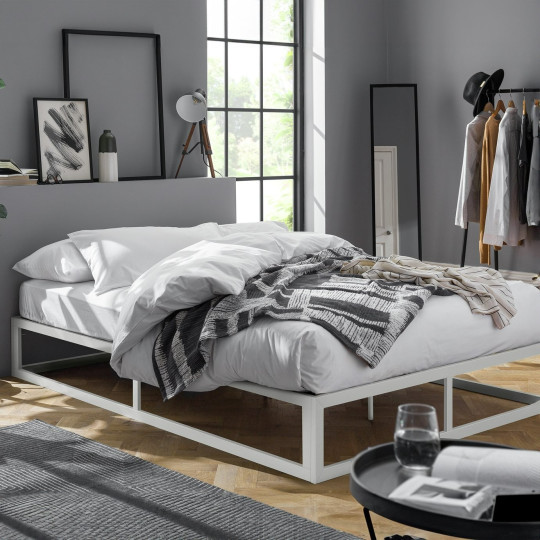 Home Platform Single Metal Bed Frame - White | Durable Construction Design
