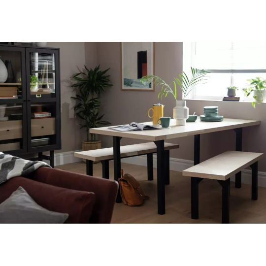Home Zayn Dining Table & 2 Benches Birch | Space Saving Dining Furniture Set
