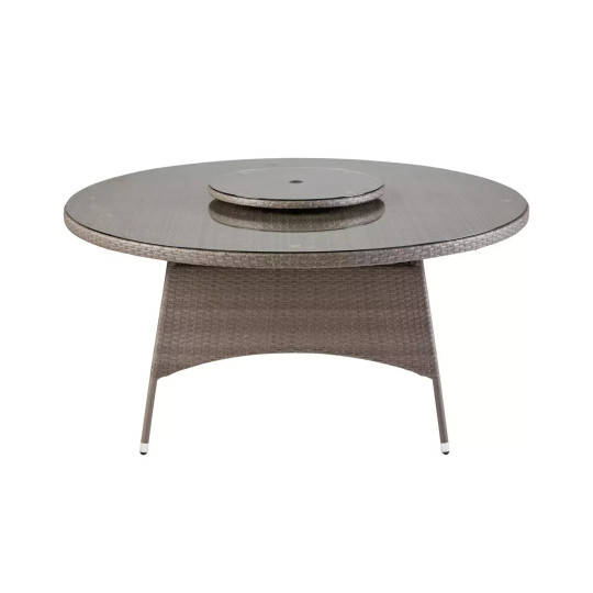 Seychelles 6 Seater Rattan Effect Round Dining Table Grey | Outdoor Garden Patio