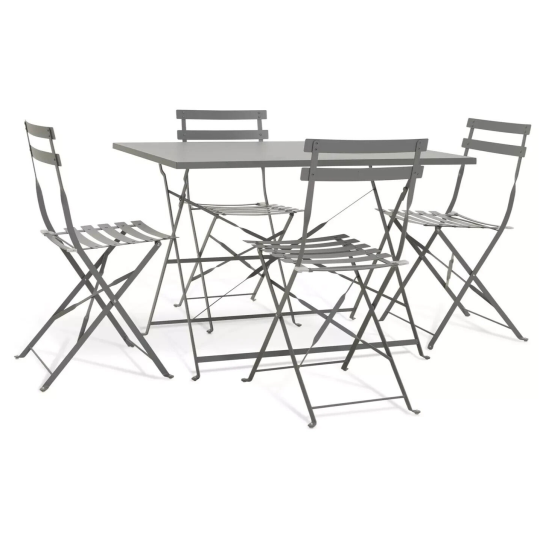 Eve 4 Seater Folding Metal Patio Set - Grey | Outdoor Garden Furniture