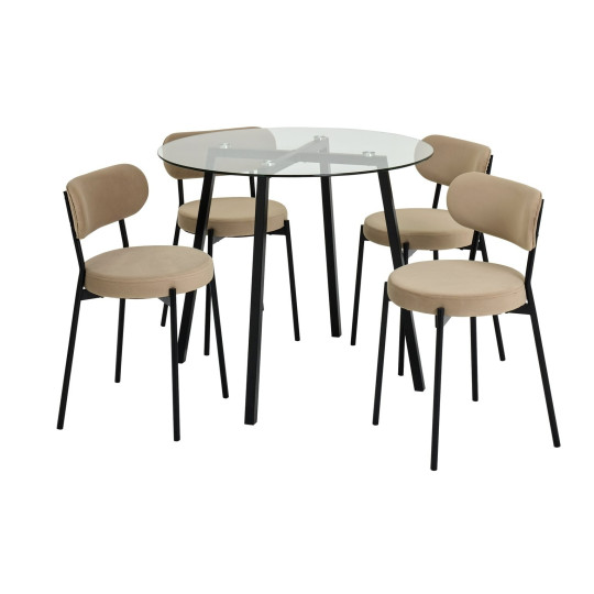 Fyra Glass Dining Table & 4 Natural Chairs ( B Grade 54814 - 54817 )