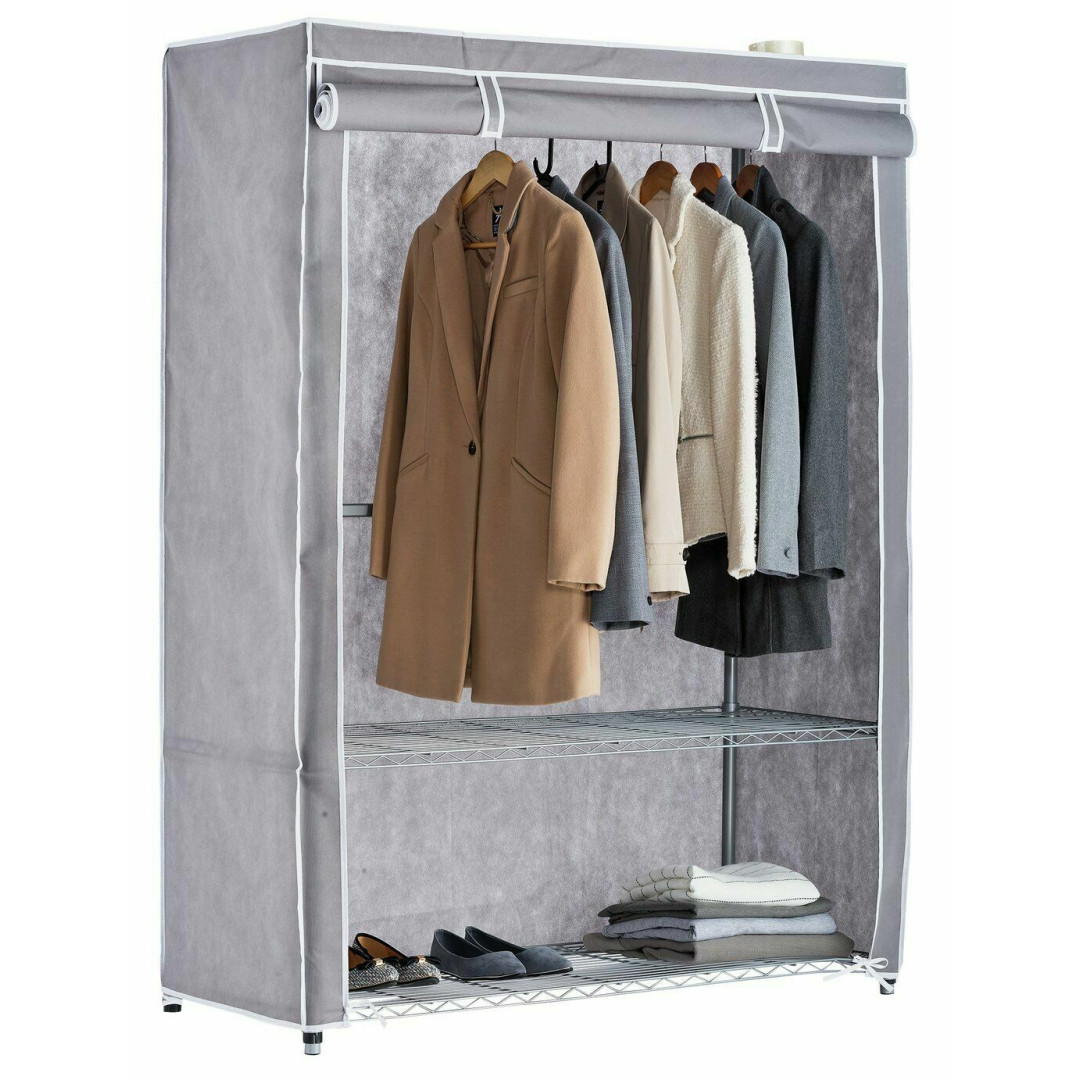Home Double Heavy Duty Covered Rail - Grey | Clothes Garment Storage Rack Stand Home Double Heavy Duty Covered Rail - Grey | Clothes Garment Storage Rack Stand