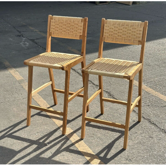 Faro Pair of Woven Oak Bar Stools - Natural ( S )