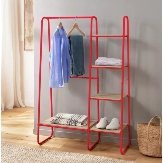 Ryan Clothes Rail with Shelves Red | Open Wardrobe Storage Rack Furniture