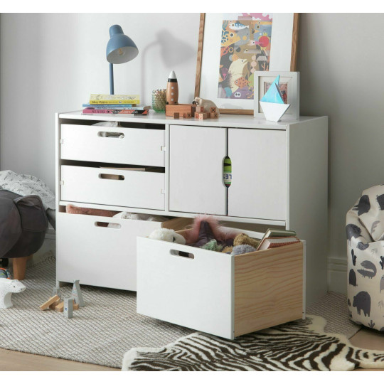  Kids Rico Double Solid Pine Storage Toy Box White Wood Work Space