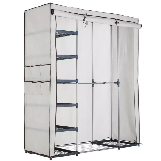 Covered Metal Triple Wardrobe - Cream | Cream Fabric Storage Closet Clothes Rail