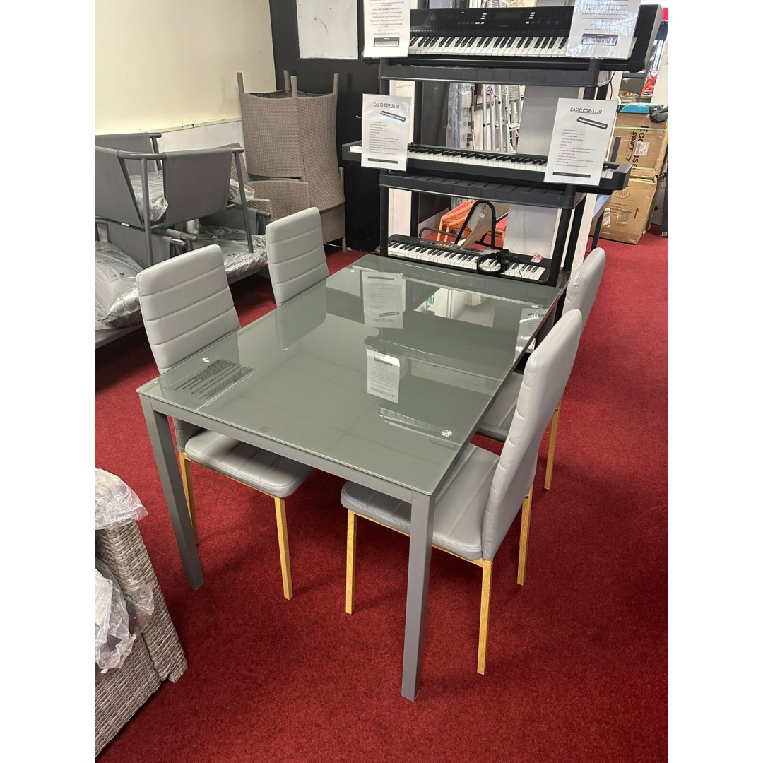 Lido Glass Dining Table & 4 Helena Grey Chairs Lido Glass Dining Table & 4 Helena Grey Chairs