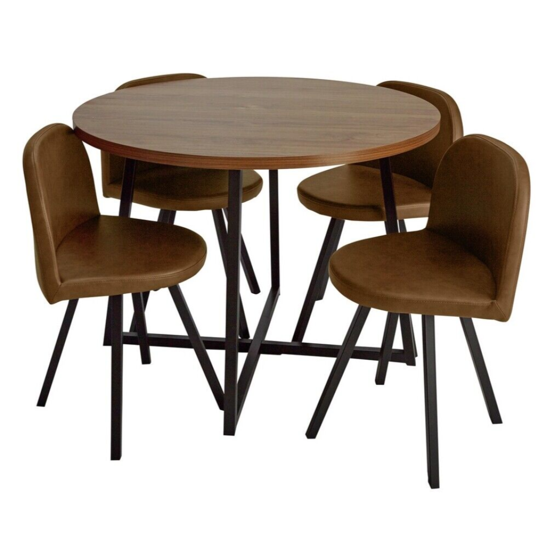 Nomad Oak Dining Table & 4 Chocolate Chairs | Modern Dining Set for Home Nomad Oak Dining Table & 4 Chocolate Chairs | Modern Dining Set for Home