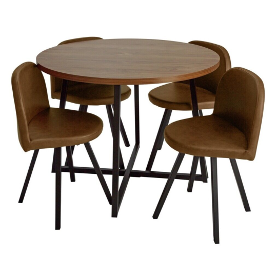 Nomad Oak Dining Table & 4 Chocolate Chairs | Modern Dining Set for Home